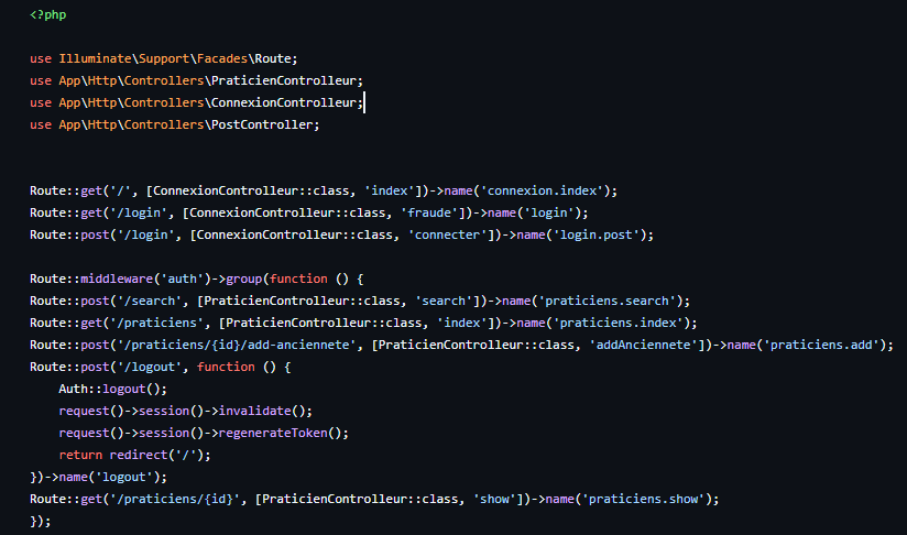 Extrait de code Laravel